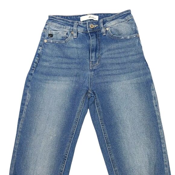 Kancan Sultana Slim Women's 1/24 Distressed Mid Rise Stretch Blue Denim Jeans - Picture 5 of 14